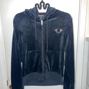 NWT True Religion Bedazzled Women's Black Velour Hoodie